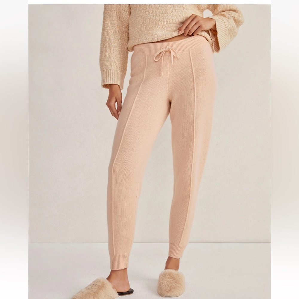 NWT Haven Well Within 100% Cashmere Pintuck Jogger, Biscotti, Size XS